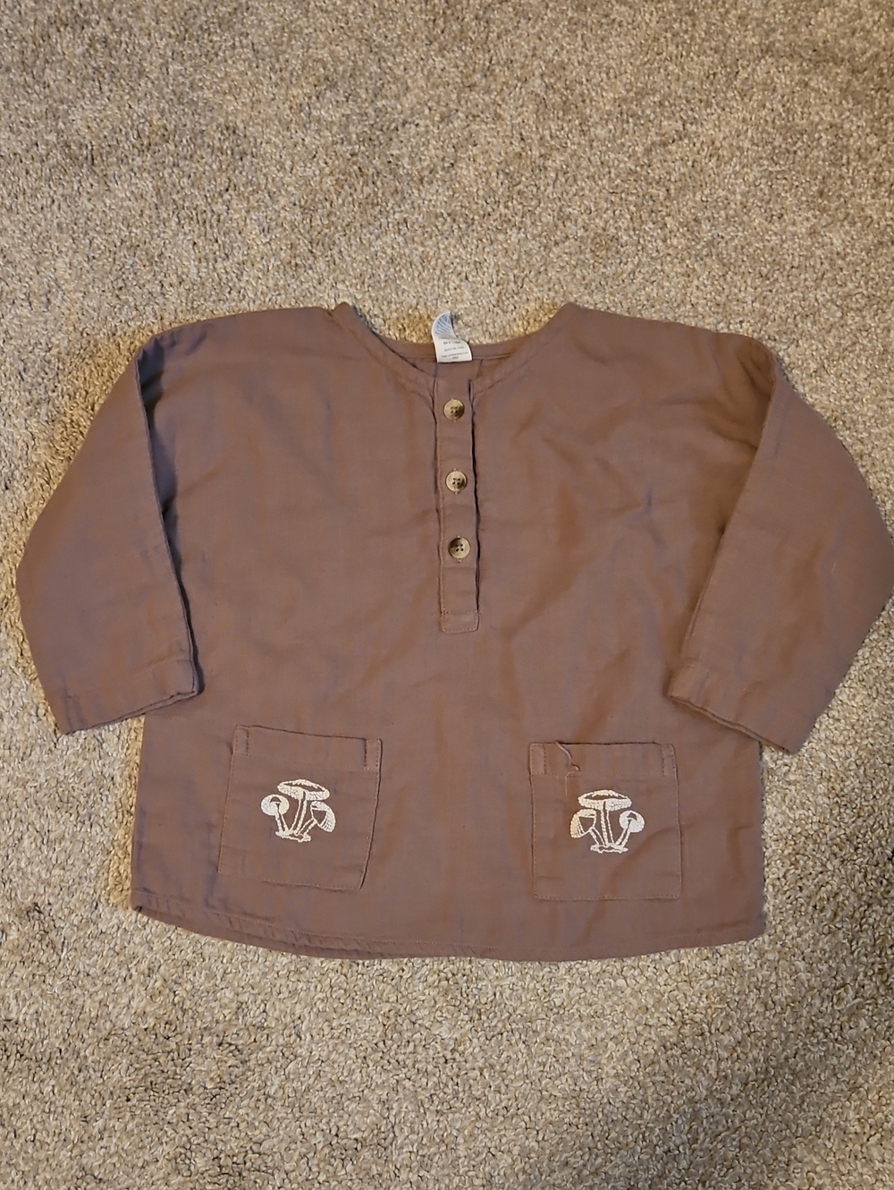 Kate Quinn Organic Cotton Long Sleeve Shirt 2T Brown Mushroom Pocket Top